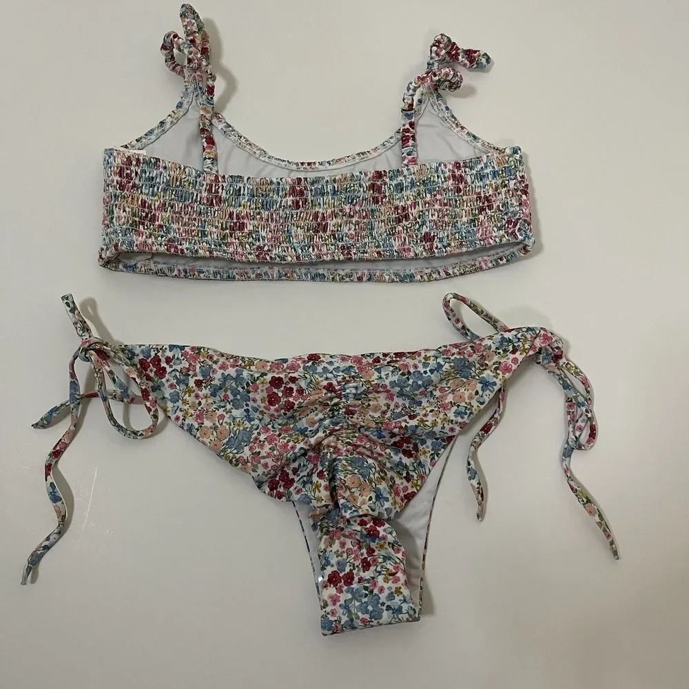NWOT Leonisa multi color floral cinch bralette bikini 2 piece set Medium